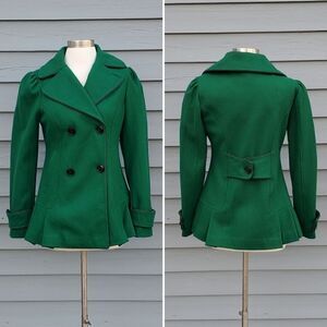 Vintage y2k Steve Madden Kelly Green Pleated Riding Jacket‎ Peacoat Pea Coat Sm